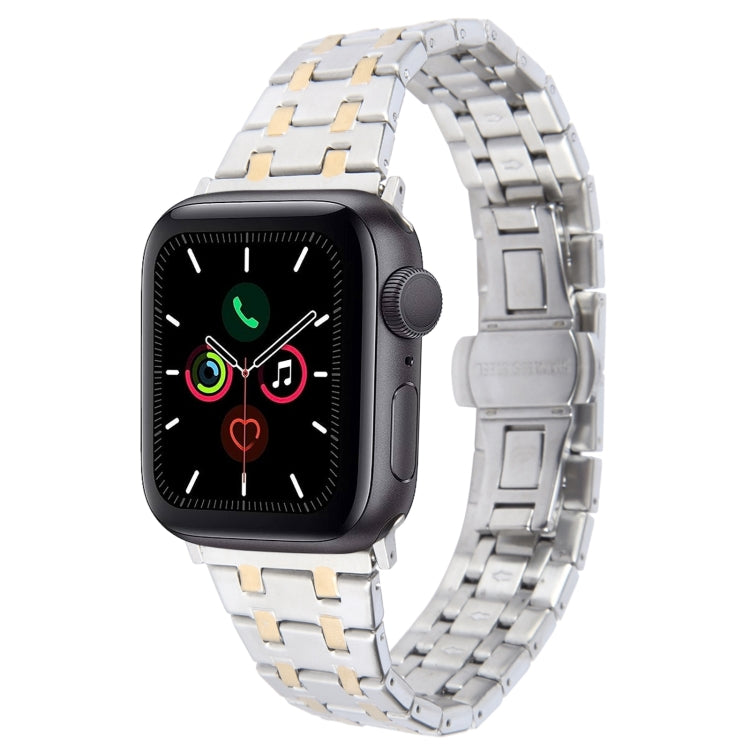 Frendorf | Für Apple Watch Series 5 40mm Double T Edelstahl Armband (Silber Gold)