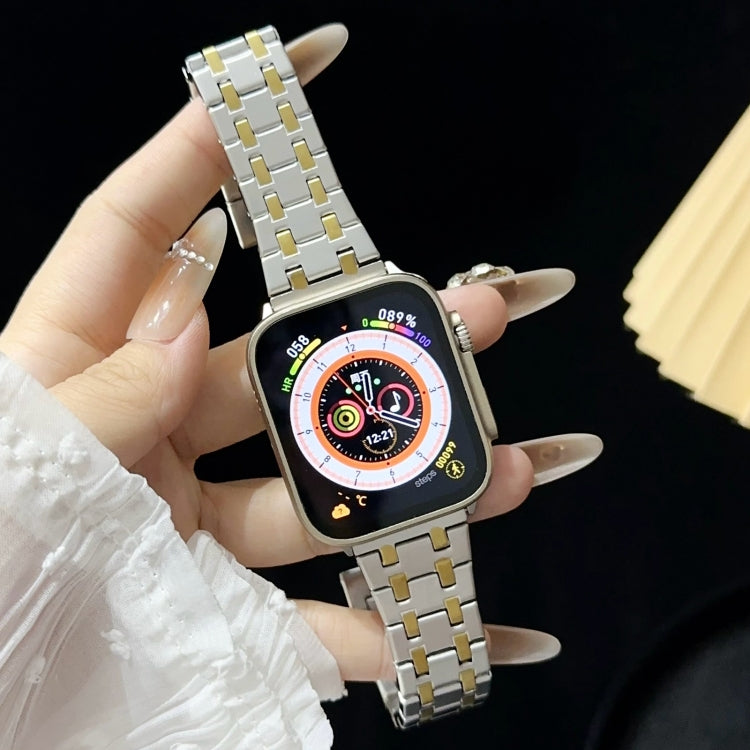 Frendorf | Für Apple Watch Series 5 40mm Double T Edelstahl Armband (Silber Gold)