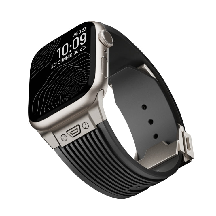 Frendorf | Für Apple Watch Series 6 44mm Vertikale Textur Titan Schnalle Elastisches Silikon Armband (Schwarz)