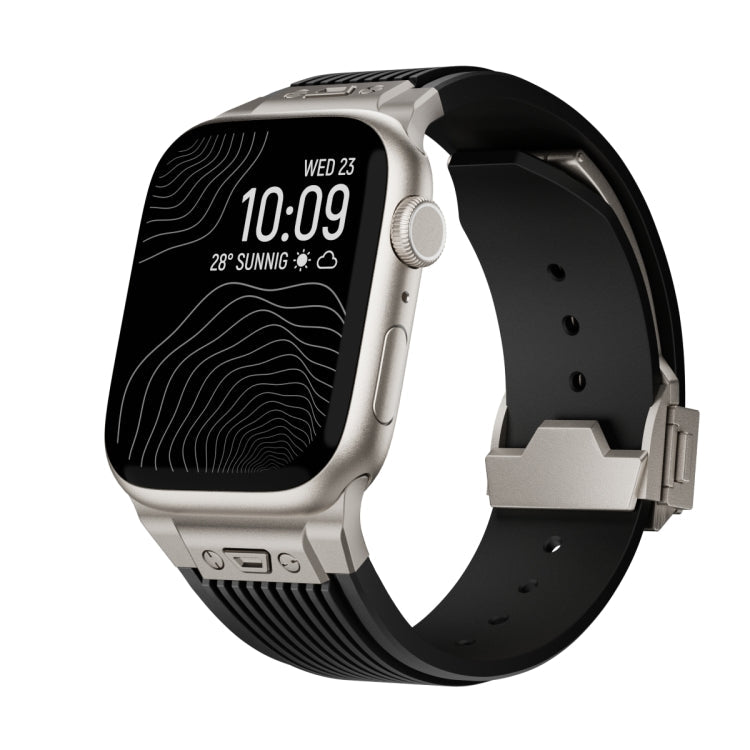 Frendorf | Für Apple Watch Series 6 44mm Vertikale Textur Titan Schnalle Elastisches Silikon Armband (Schwarz)