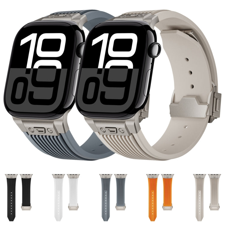 Frendorf | Für Apple Watch Series 6 44mm Vertikale Textur Titan Schnalle Elastisches Silikon Armband (Schwarz)