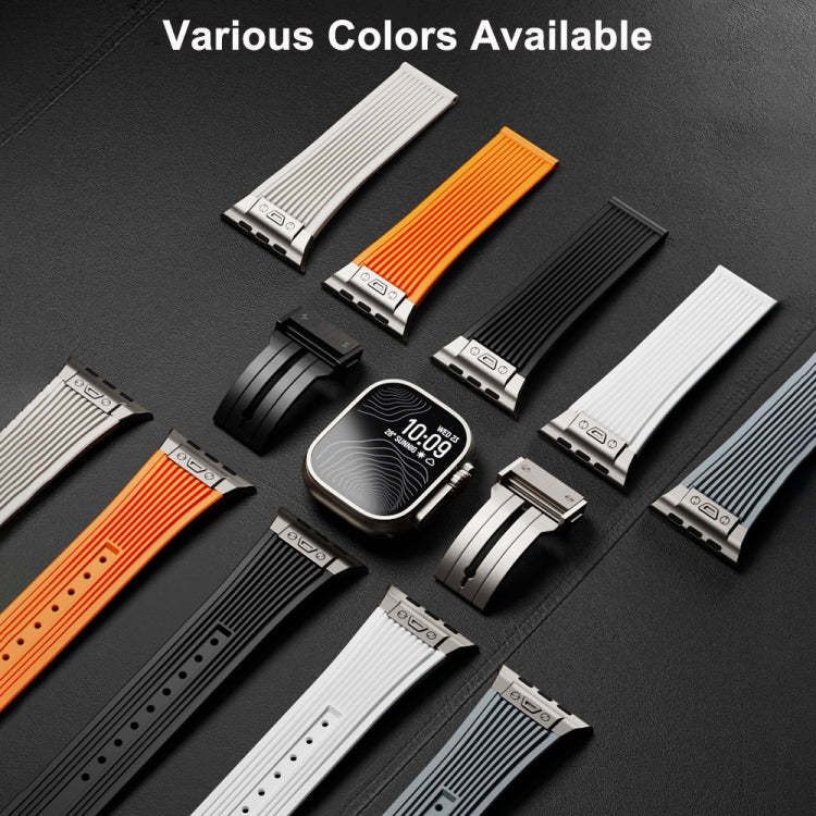 Frendorf | Für Apple Watch Series 6 44mm Vertikale Textur Titan Schnalle Elastisches Silikon Armband (Schwarz)