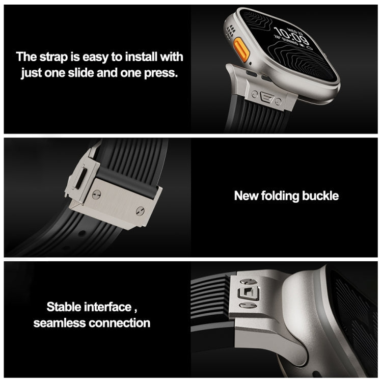Frendorf | Für Apple Watch Series 6 44mm Vertikale Textur Titan Schnalle Elastisches Silikon Armband (Schwarz)