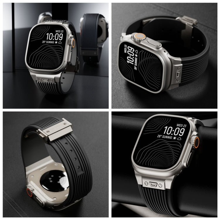 Frendorf | Für Apple Watch Series 6 44mm Vertikale Textur Titan Schnalle Elastisches Silikon Armband (Schwarz)