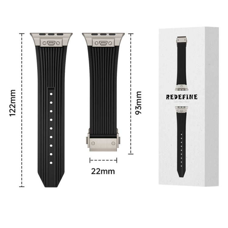 Frendorf | Für Apple Watch Series 6 44mm Vertikale Textur Titan Schnalle Elastisches Silikon Armband (Schwarz)