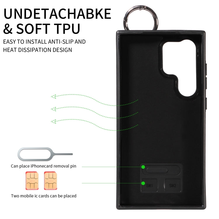 Frendorf | Für Samsung Galaxy S24 Ultra 5G Kalbleder Textur Handgelenk Karten Slot Ring Handyhülle (Blau)
