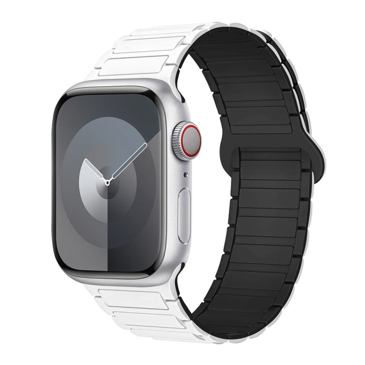 Frendorf | Für Apple Watch SE 44mm I-Shape Magnetisches Silikon Armband (Weiß Schwarz)