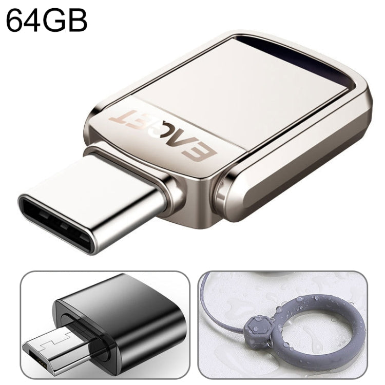 Frendorf | EAGET 64G USB 3.1 + USB-C Schnittstelle Metall Twister Flash U-Disk, mit Micro USB Adapter & Anhänger