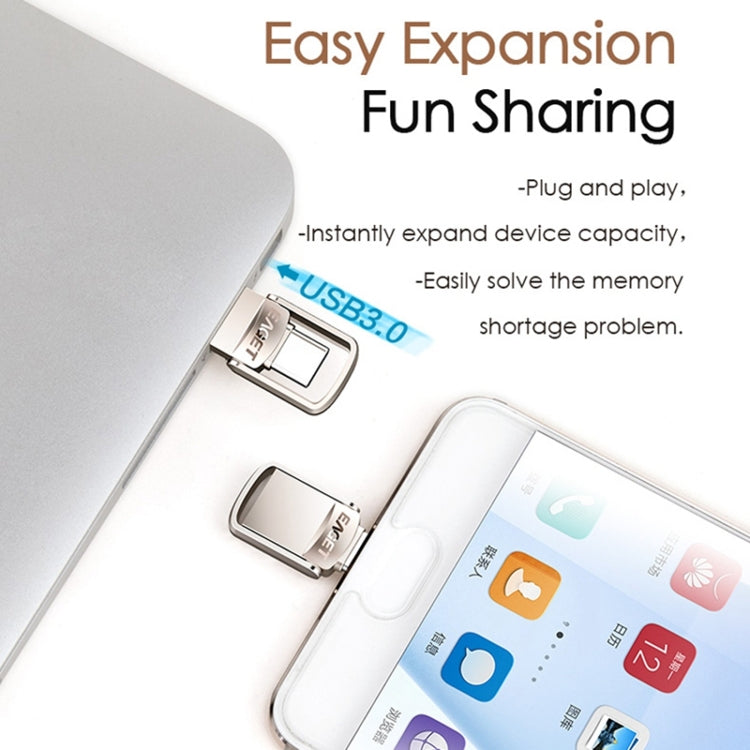 Frendorf | EAGET 64G USB 3.1 + USB-C Schnittstelle Metall Twister Flash U-Disk, mit Micro USB Adapter & Anhänger