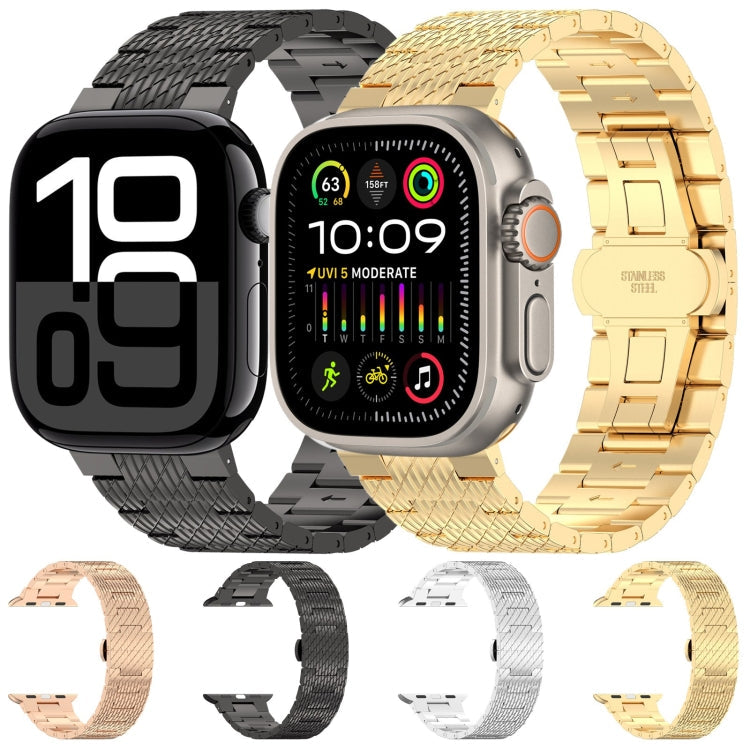 Frerndorf | Für Apple Watch Series 9 45mm Twill Edelstahl Armband (Roségold)