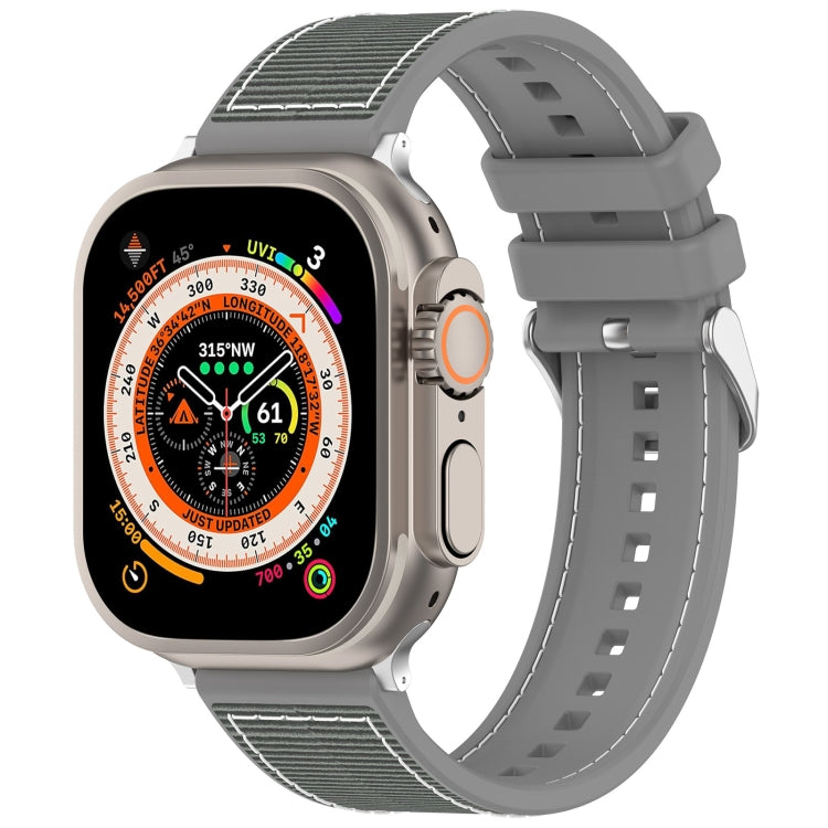Frerndorf | Für Apple Watch Series 9 45mm Gewöhnliche Schnalle Hybrid Nylon Geflochten Silikon Uhrenarmband (Grau)