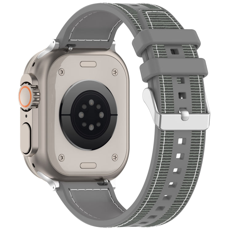 Frerndorf | Für Apple Watch Series 9 45mm Gewöhnliche Schnalle Hybrid Nylon Geflochten Silikon Uhrenarmband (Grau)