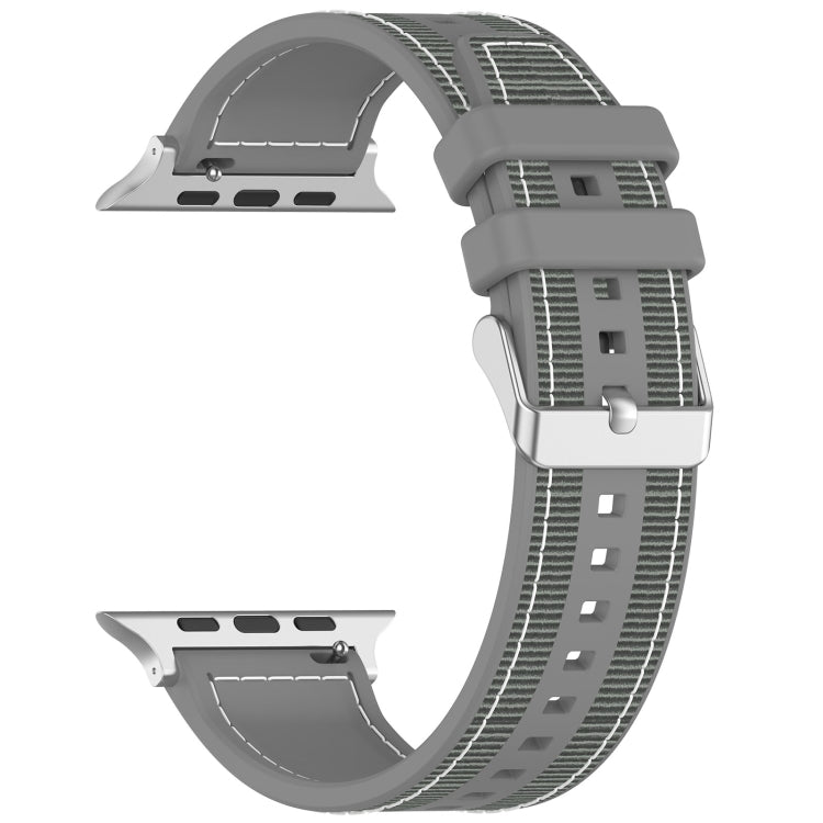 Frerndorf | Für Apple Watch Series 9 45mm Gewöhnliche Schnalle Hybrid Nylon Geflochten Silikon Uhrenarmband (Grau)