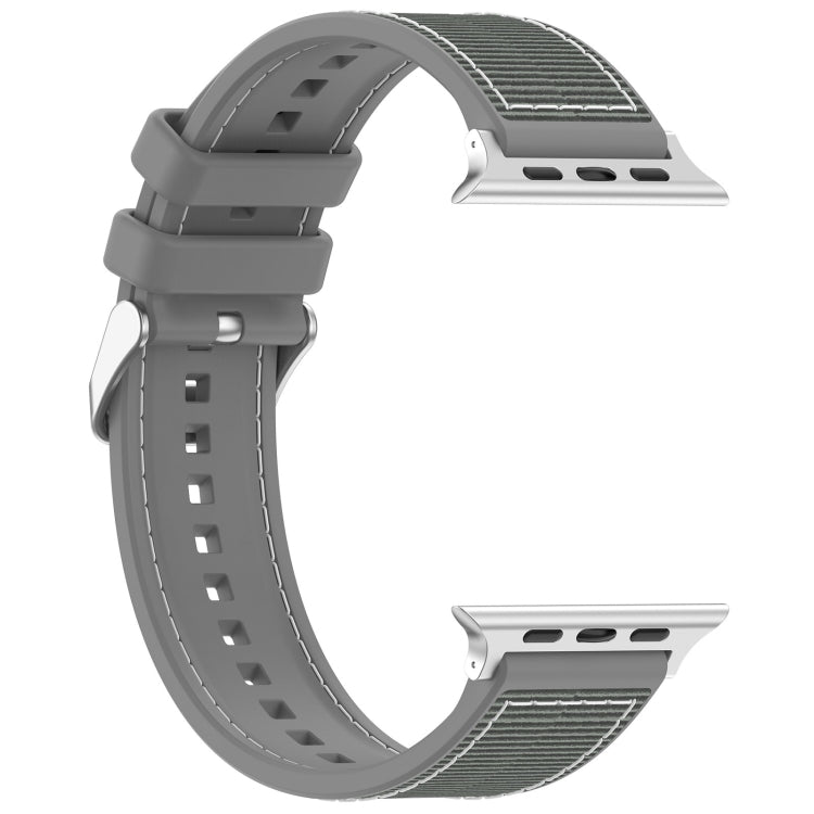 Frerndorf | Für Apple Watch Series 9 45mm Gewöhnliche Schnalle Hybrid Nylon Geflochten Silikon Uhrenarmband (Grau)