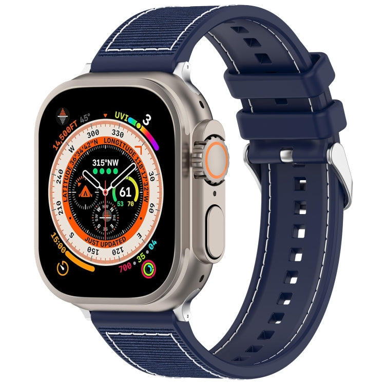Frerndorf | Für Apple Watch Series 9 45mm Ordentliche Schnalle Hybrid Nylon Geflochtene Silikon Uhrenarmband (Mitternachtsblau)