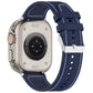 Frerndorf | Für Apple Watch Series 9 45mm Ordentliche Schnalle Hybrid Nylon Geflochtene Silikon Uhrenarmband (Mitternachtsblau)