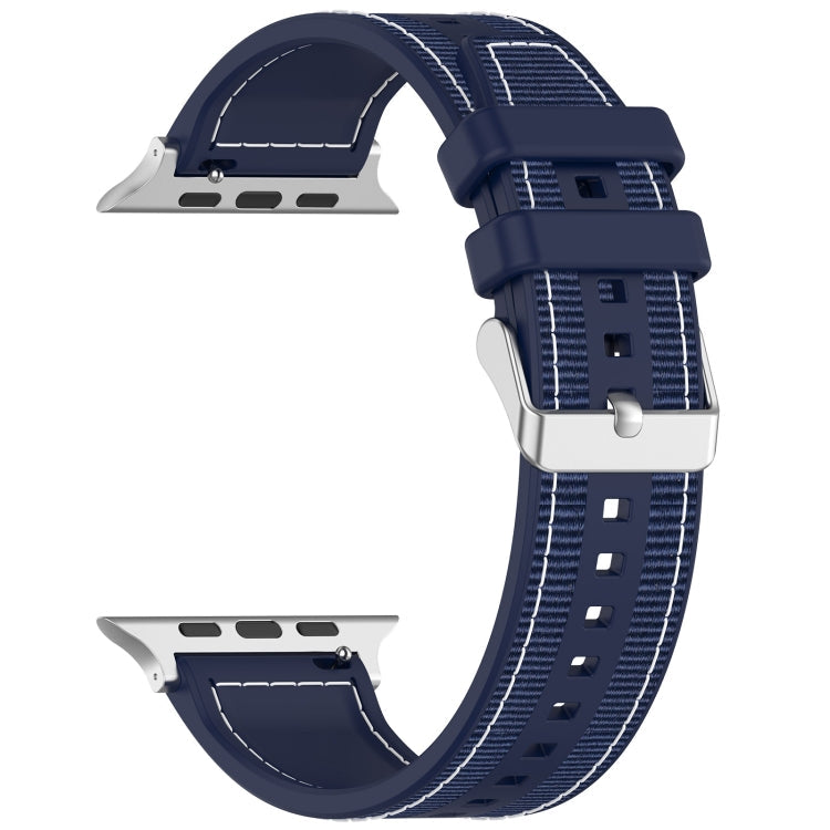 Frerndorf | Für Apple Watch Series 9 45mm Ordentliche Schnalle Hybrid Nylon Geflochtene Silikon Uhrenarmband (Mitternachtsblau)