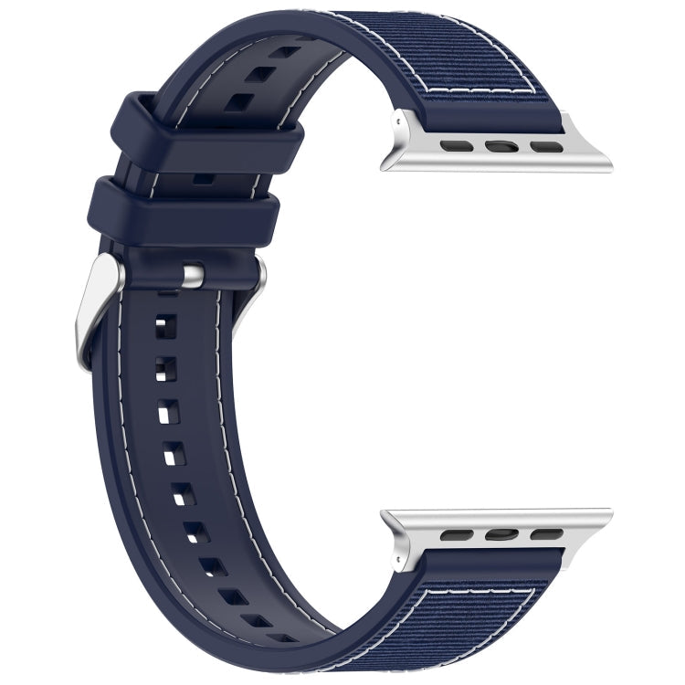 Frerndorf | Für Apple Watch Series 9 45mm Ordentliche Schnalle Hybrid Nylon Geflochtene Silikon Uhrenarmband (Mitternachtsblau)