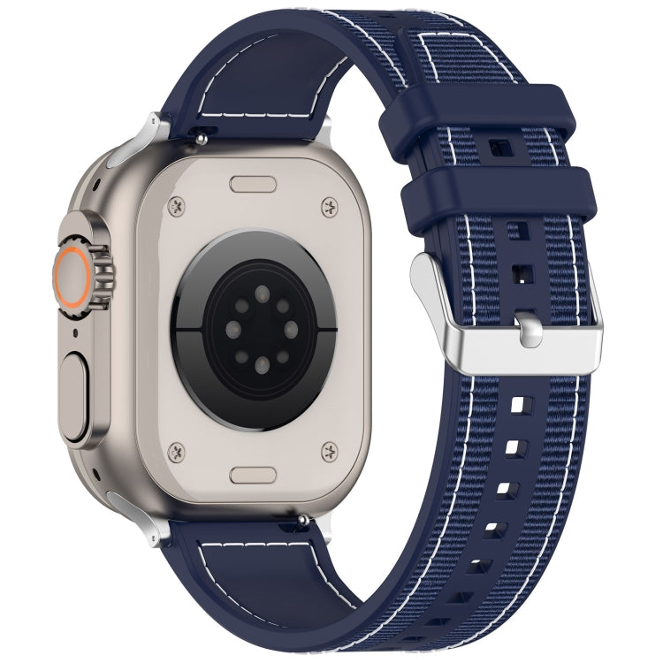 Frerndorf | Für Apple Watch Series 8 45mm Ordentliche Schnalle Hybrid Nylon Geflochtene Silikon Uhrband (Mitternachtsblau)