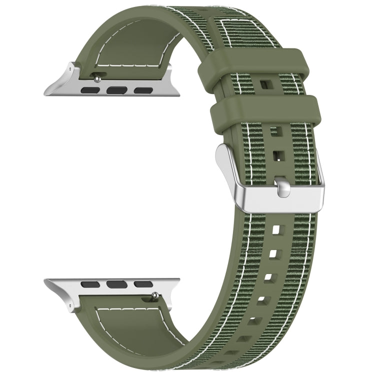 Frendorf | Für Apple Watch SE 2022 44mm Ordentliche Schnalle Hybrid Nylon Geflochtene Silikon Uhr Band (Grün)