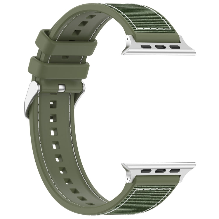 Frendorf | Für Apple Watch SE 2022 44mm Ordentliche Schnalle Hybrid Nylon Geflochtene Silikon Uhr Band (Grün)