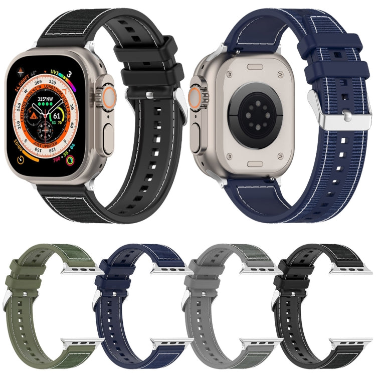 Frerndorf | Für Apple Watch Series 9 45mm Gewöhnliche Schnalle Hybrid Nylon Geflochten Silikon Uhrenarmband (Grau)