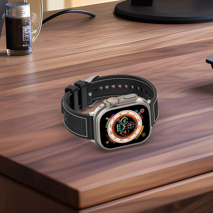Frerndorf | Für Apple Watch Series 9 45mm Ordentliche Schnalle Hybrid Nylon Geflochtene Silikon Uhrenarmband (Mitternachtsblau)