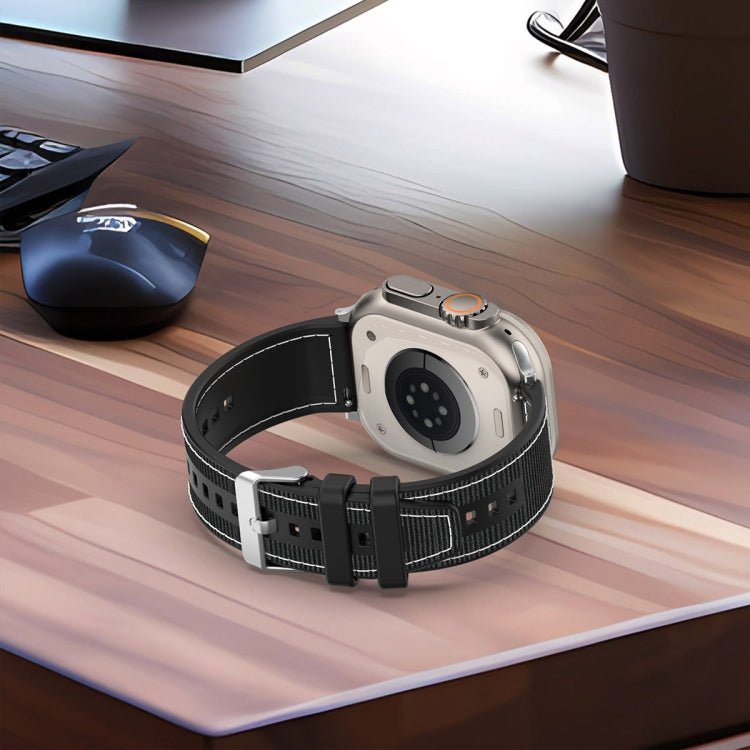 Frerndorf | Für Apple Watch Series 9 45mm Gewöhnliche Schnalle Hybrid Nylon Geflochten Silikon Uhrenarmband (Grau)