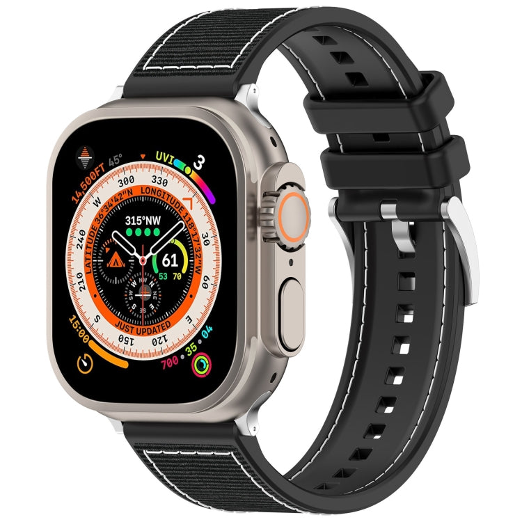 Frerndorf | Für Apple Watch Series 9 45mm Offizielles Schnallen Hybrid Nylon Geflecht Silikon Uhrenarmband (Schwarz)