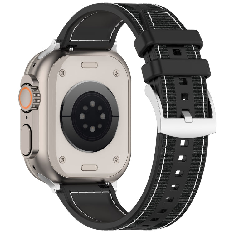 Frerndorf | Für Apple Watch Series 9 45mm Offizielles Schnallen Hybrid Nylon Geflecht Silikon Uhrenarmband (Schwarz)