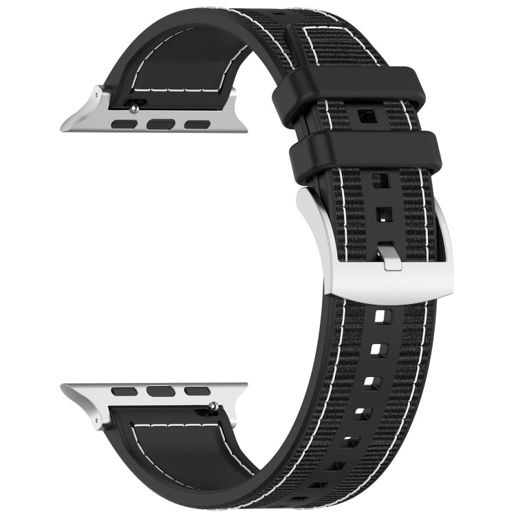 Frerndorf | Für Apple Watch Series 9 45mm Offizielles Schnallen Hybrid Nylon Geflecht Silikon Uhrenarmband (Schwarz)