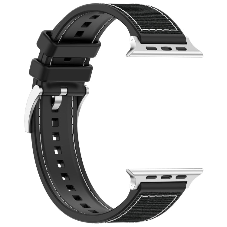 Frerndorf | Für Apple Watch Series 9 45mm Offizielles Schnallen Hybrid Nylon Geflecht Silikon Uhrenarmband (Schwarz)