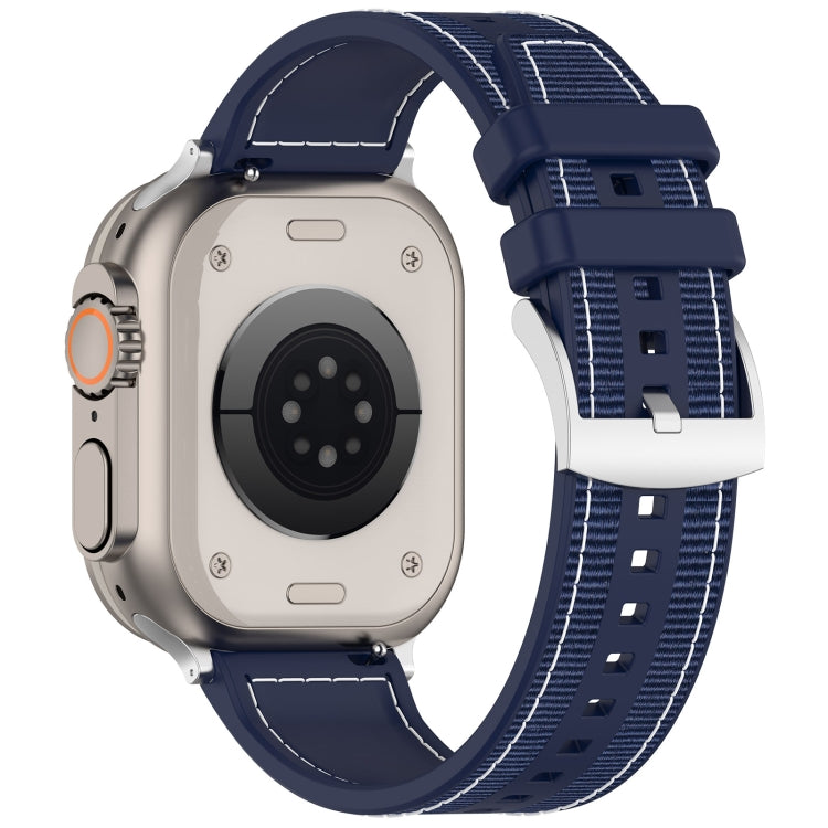Frerndorf | Für Apple Watch Series 8 45mm Offizielle Schnalle Hybrid Nylon Geflochtene Silikon Uhrband (Mitternachtsblau)