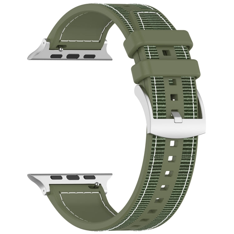 Frendorf | Für Apple Watch SE 2022 44mm Offizielle Schnalle Hybrid Nylongeflecht Silikon Uhrband (Grün)
