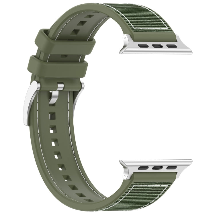 Frendorf | Für Apple Watch 42mm Offizielle Schnalle Hybrid Nylon Geflecht Silikon Uhrband (Grün)