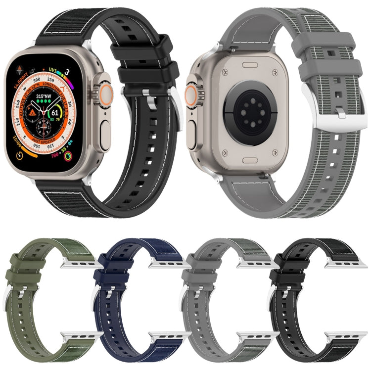 Frerndorf | Für Apple Watch Series 9 45mm Offizielles Schnallen Hybrid Nylon Geflecht Silikon Uhrenarmband (Schwarz)