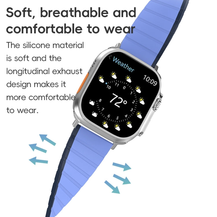 Frendorf | Für Apple Watch SE 2023 44mm ZGA Zwei Farben Magnetisches Silikon Armband (Dunkelblau+Hellblau)