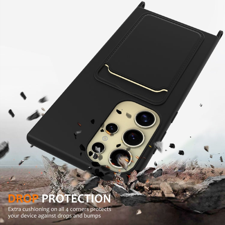 Frendorf | Für Samsung Galaxy S24 Ultra 5G Integrierte Karten Tasche Einfarbig Flüssigsilikon Handyhülle mit Lanyard (Schwarz)