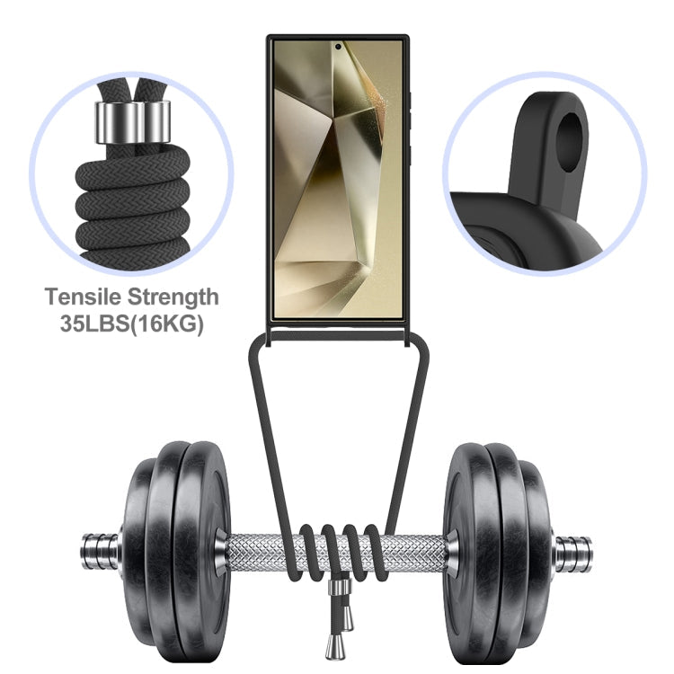 Frendorf | Für Samsung Galaxy S24 Ultra 5G Integrierte Karten Tasche Einfarbig Flüssigsilikon Handyhülle mit Lanyard (Schwarz)