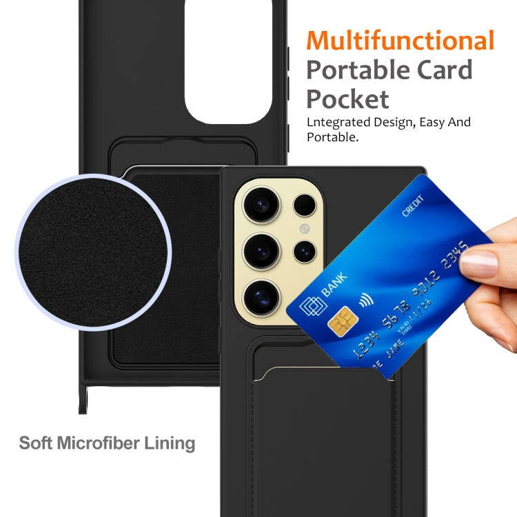 Frendorf | Für Samsung Galaxy S24 Ultra 5G Integrierte Karten Tasche Einfarbig Flüssigsilikon Handyhülle mit Lanyard (Schwarz)