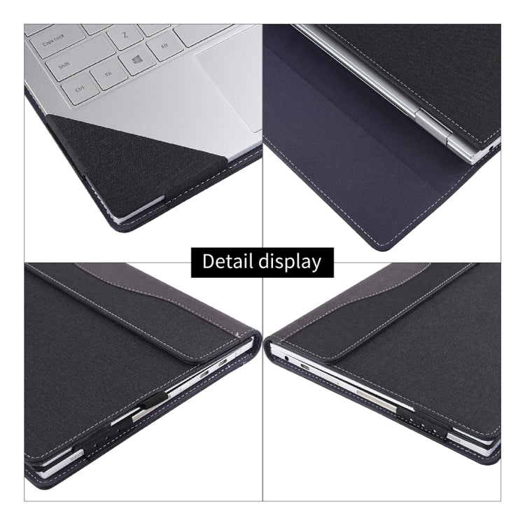 Frendorf | Für Microsoft Surface Book 3 / 2 / 1 13,5 Zoll Stofftextur Laptop Lederhülle mit Standfunktion (Schwarz)