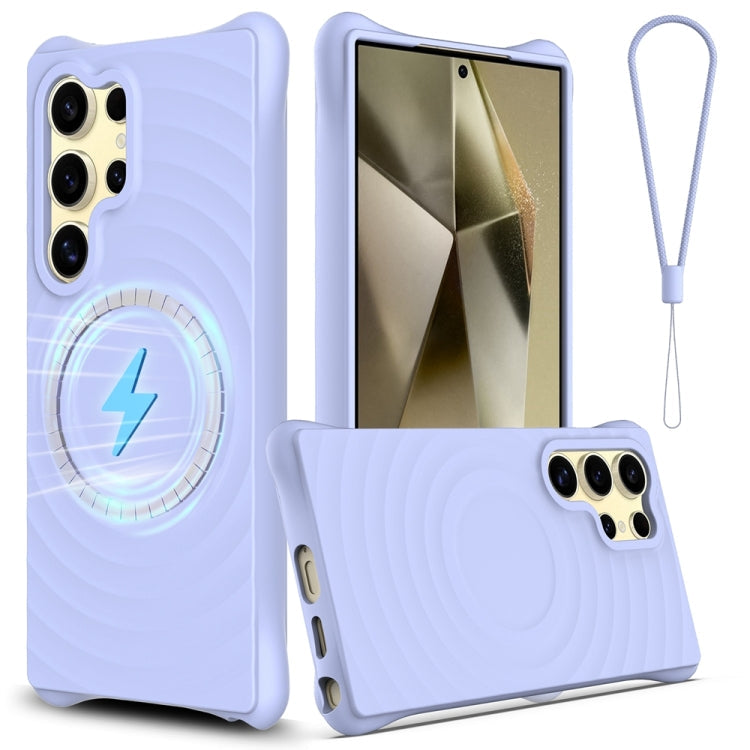 Frendorf | Für Samsung Galaxy S24 Ultra 5G Wave Texture MagSafe Magnetic Liquid Silicone Handyhülle (Lila)