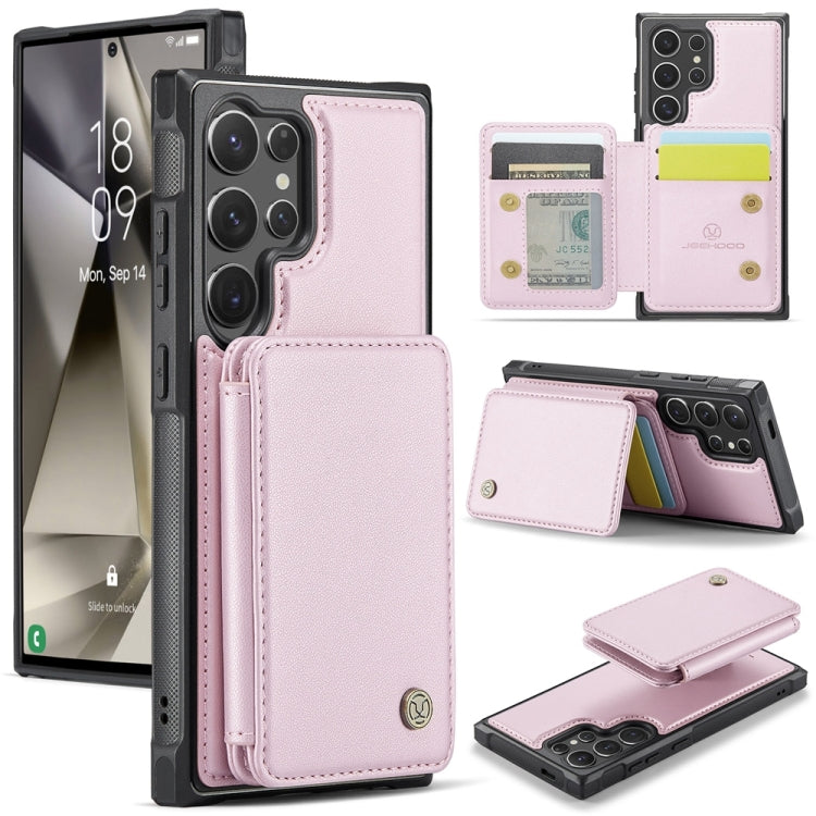 Frendorf | Für Samsung Galaxy S24 Ultra 5G JEEHOOD J05 Business Magnetic Style RFID Leder Handyhülle (Pink)