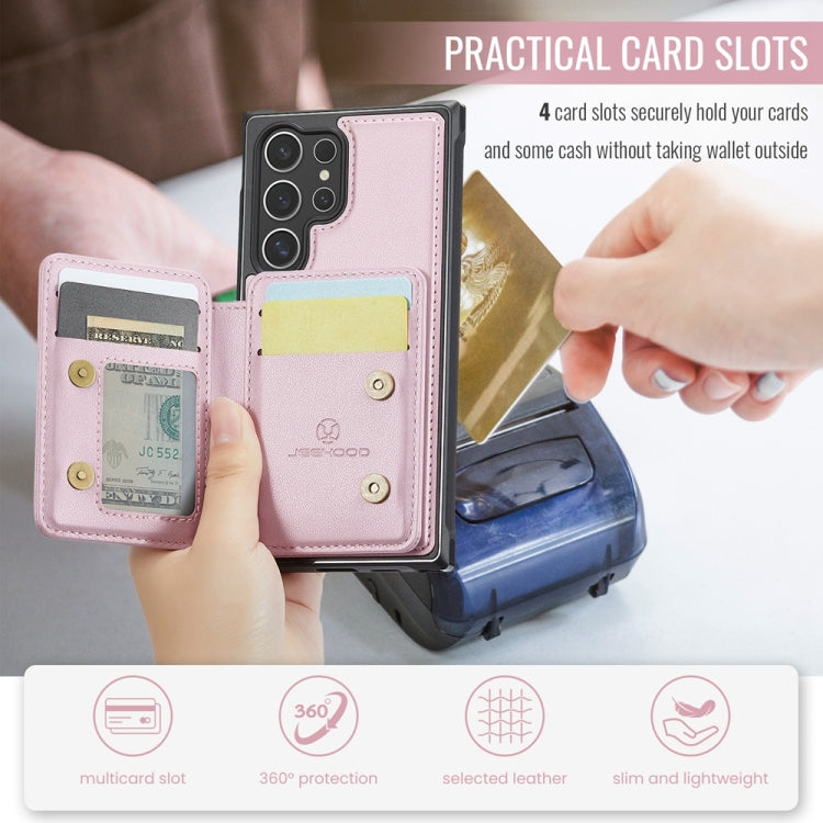 Frendorf | Für Samsung Galaxy S24 Ultra 5G JEEHOOD J05 Business Magnetic Style RFID Leder Handyhülle (Pink)
