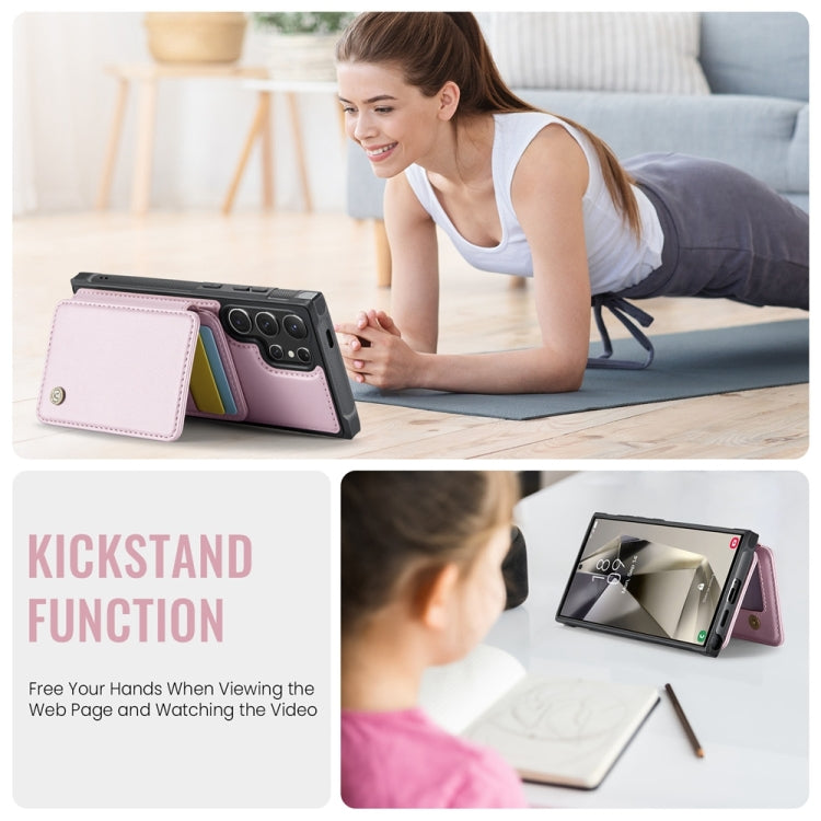 Frendorf | Für Samsung Galaxy S24 Ultra 5G JEEHOOD J05 Business Magnetic Style RFID Leder Handyhülle (Pink)