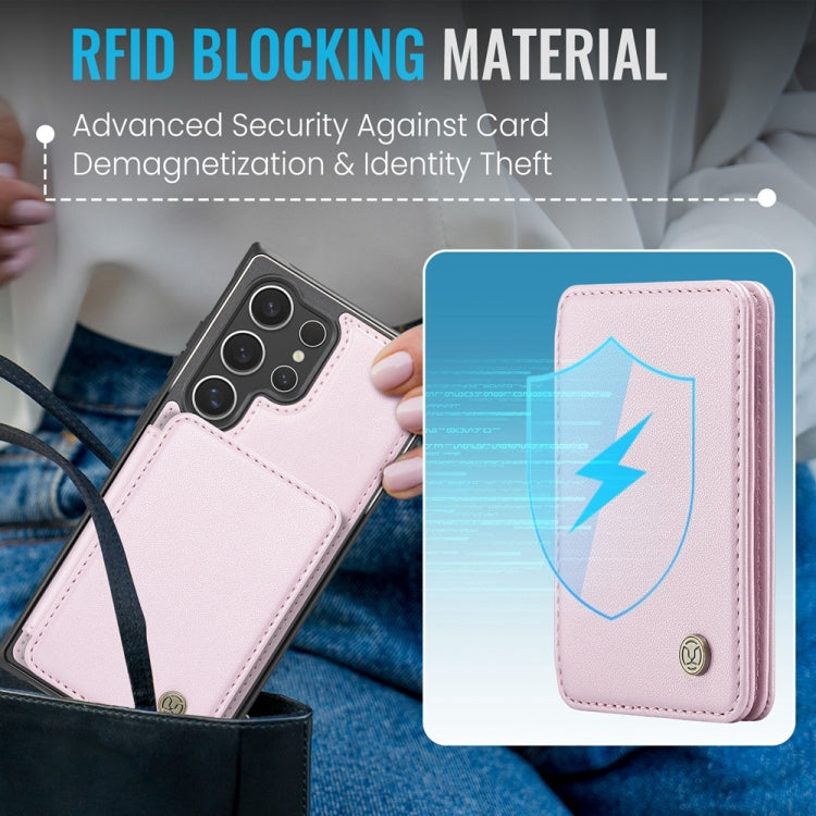 Frendorf | Für Samsung Galaxy S24 Ultra 5G JEEHOOD J05 Business Magnetic Style RFID Leder Handyhülle (Pink)