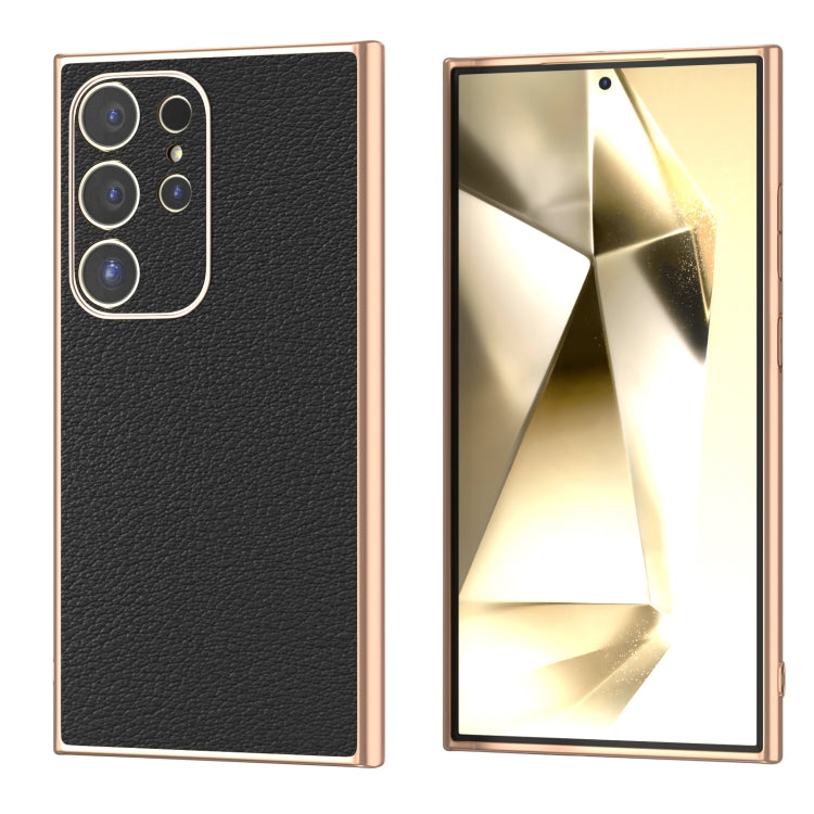 Frendorf | Für Samsung Galaxy S24 Ultra 5G Nano Plating Echtes Leder Wave Serie Handyhülle (Schwarz)