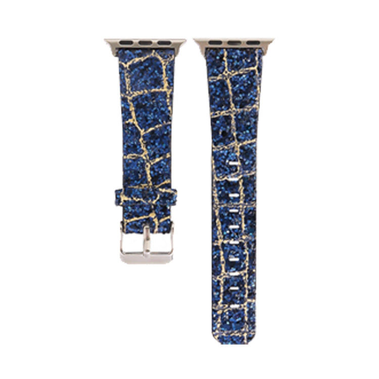 Frerndorf | Für Apple Watch Series 8&7 41mm / SE 2&6&SE&5&4 40mm / 3&2&1 38mm Glitzer Pailletten Leder Uhrenarmband (Blau Gold)