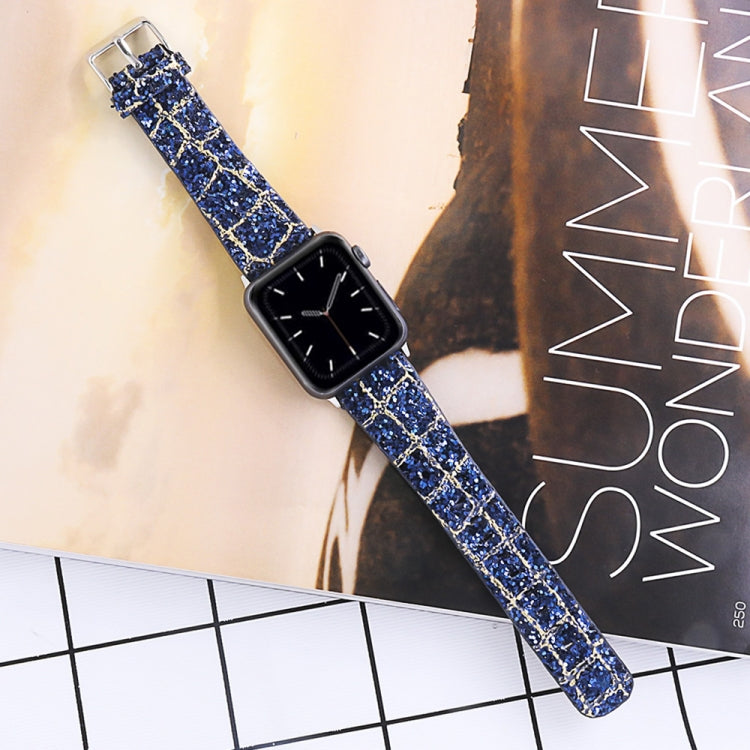 Frerndorf | Für Apple Watch Series 8&7 41mm / SE 2&6&SE&5&4 40mm / 3&2&1 38mm Glitzer Pailletten Leder Uhrenarmband (Blau Gold)