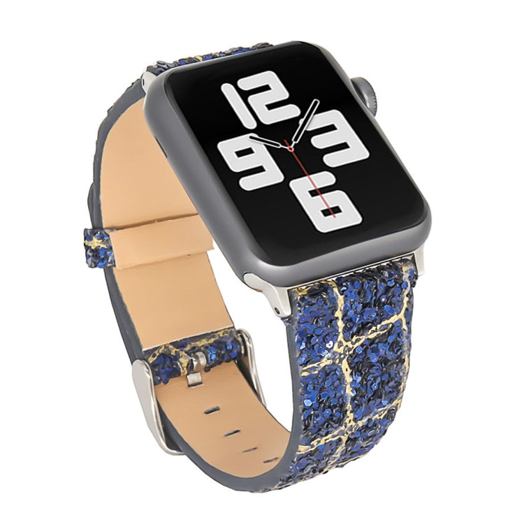 Frerndorf | Für Apple Watch Series 8&7 41mm / SE 2&6&SE&5&4 40mm / 3&2&1 38mm Glitzer Pailletten Leder Uhrenarmband (Blau Gold)